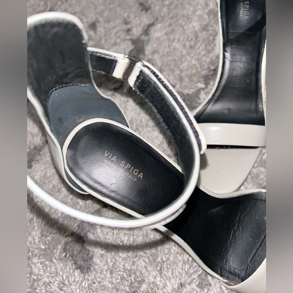 VIA Spiga Italian Leather Sandals Size 8.5M 38.5 Women's White Heeled Luxury - Picture 11 of 13